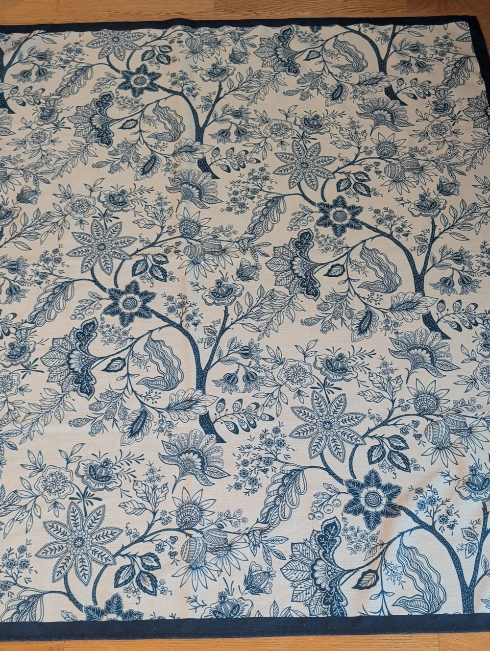Linen Blend Square Blue Floral Tablecloth - Classic Botanical Print
